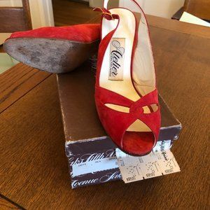 RED SUEDE  (vintage 1980) Sling back open toe